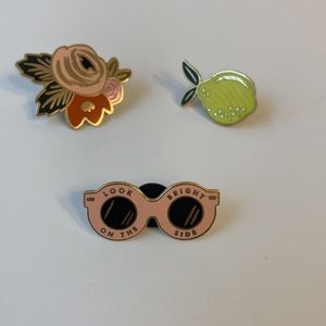 RIFLE PAPER COMPANY Enamel Lapel Pins Lemon Rosa Flower Sunglasses